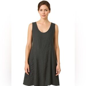 Inizio Black Linen Dress, Made in Italy, Asymmetric Hem, Boho, Lagenlook, S